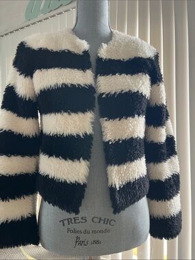 Alice + Olivia Black and White Striped Teddy Jacket